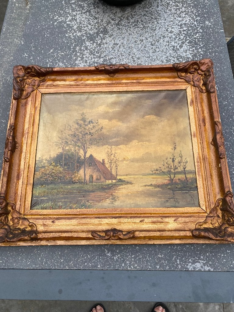 Oude Schilderijen, Doek, Ophalen of Verzenden, Gesigneerd, Landschap