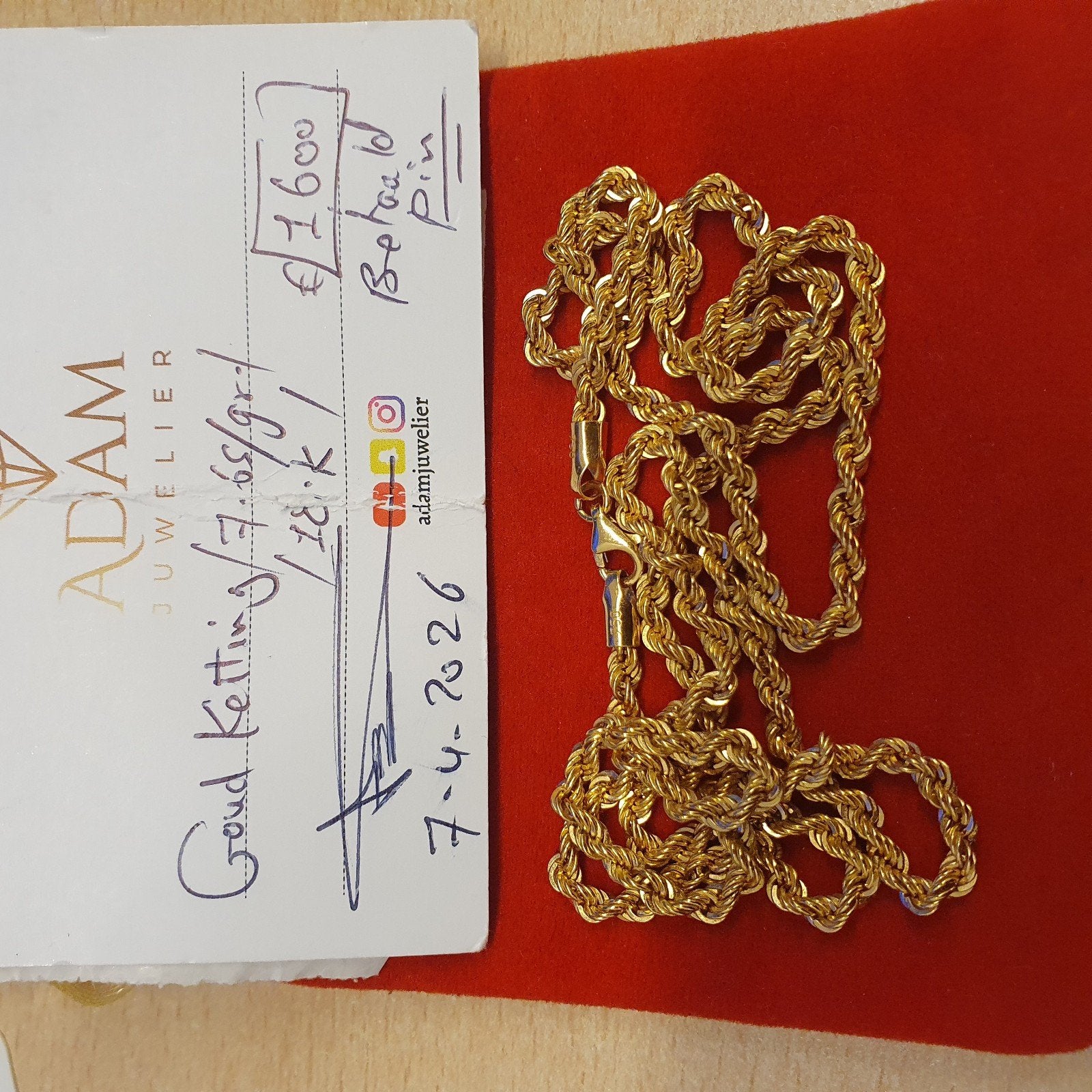 Gouden Rope ketting 18 karaat 18kt goud 750, Sieraden, Tassen en Uiterlijk, Kettingen, Ophalen of Verzenden