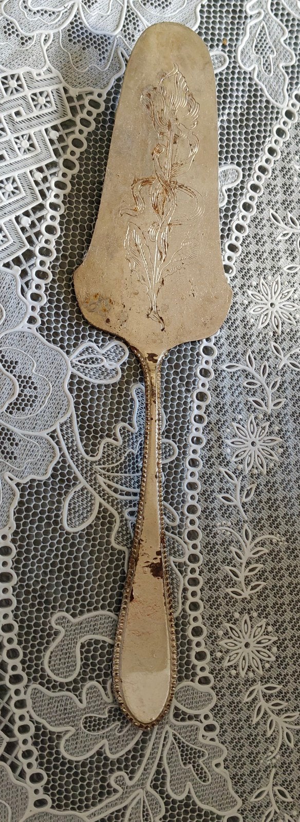 Antieke verzilverde taartschep met bloemmotief, Antiek en Kunst, Ophalen of Verzenden