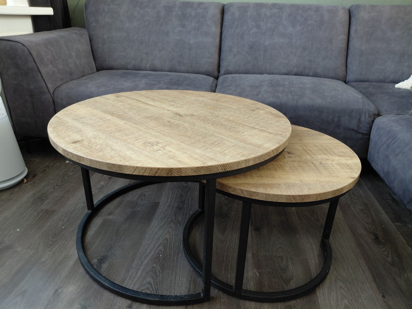 Mango hout salontafel set van 2, Gebruikt, 50 tot 100 cm, Rond, 50 tot 100 cm