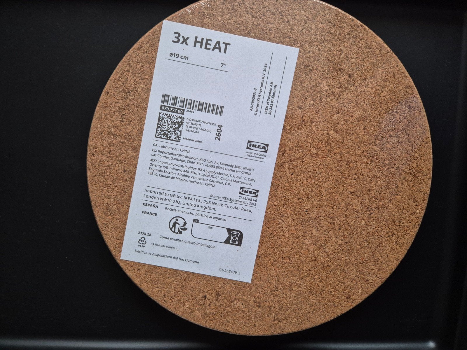 IKEA Heat Onderzetters Kurk - 3 stuks, Ø19 cm, Ophalen of Verzenden