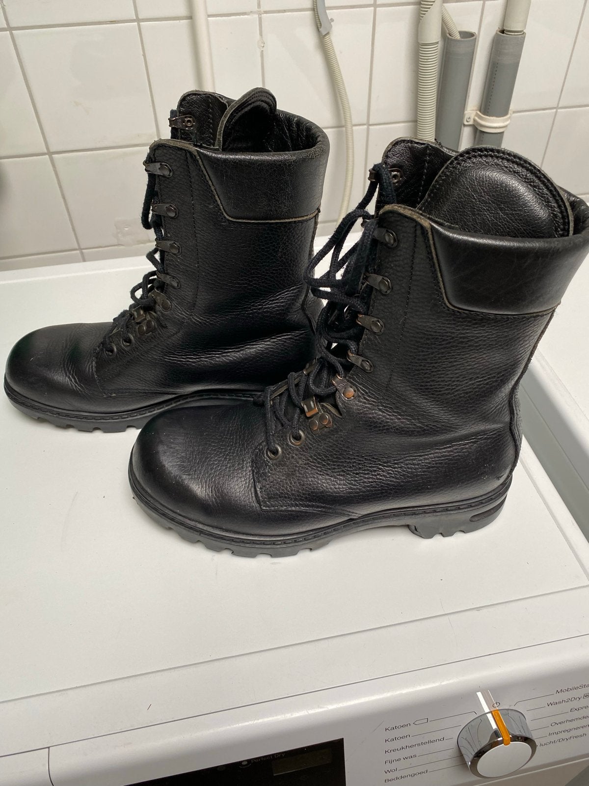 Zwarte leren leger boots - Maat 42/43, Kleding | Heren, Zwart, Boots, Ophalen of Verzenden, Gedragen