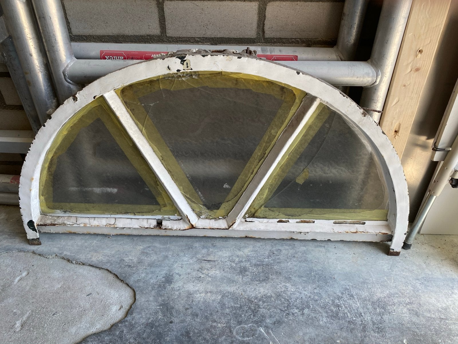 Gebruikt halfrond raamkozijn met glas, Gevelraam of Ruit, Gebruikt, Minder dan 80 cm, 80 tot 120 cm