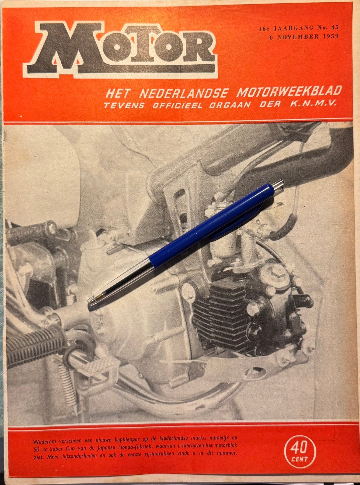 Knipsel 1959 met Honda Super Cub 50cc motorblok, Verzenden, Gebruikt, Motoren