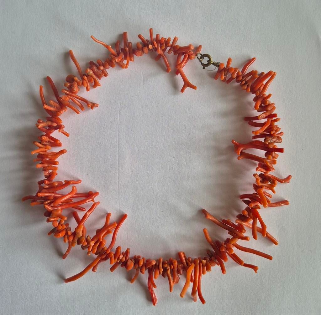 Vintage Koraal Ketting - Oranje Takjes, 42cm., Sieraden, Tassen en Uiterlijk, Kettingen, Ophalen of Verzenden, Gebruikt, Oranje