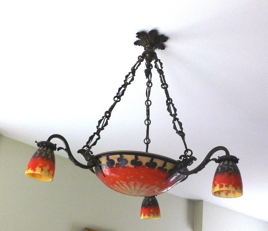 Luster Pate De Verre Glass Le Verre Français, Antiek en Kunst, Antiek | Lampen, Ophalen