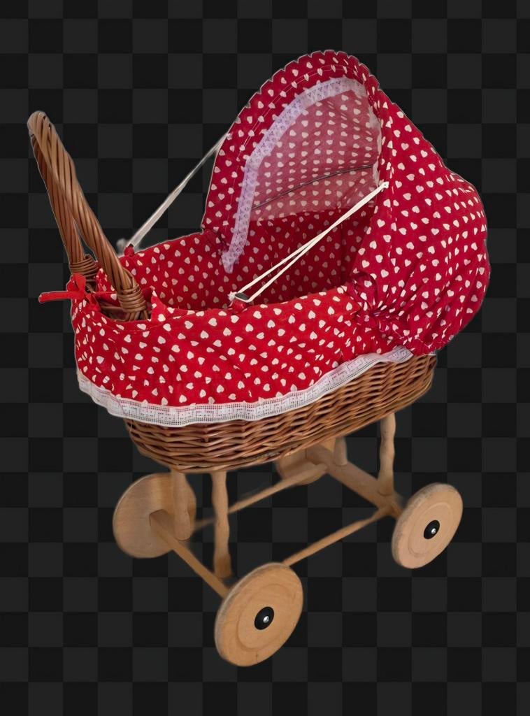 Rotan houten poppenwagen met sprekende Zapf pop, Ophalen, Gebruikt, Babypop