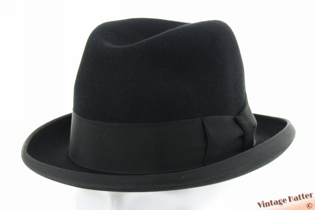 Vintage Gleufhoed Homburg hoed Rockel Exquisit zwart vilt 59, Hoed, Rockel - Exquisit, Ophalen of Verzenden, Zo goed als nieuw