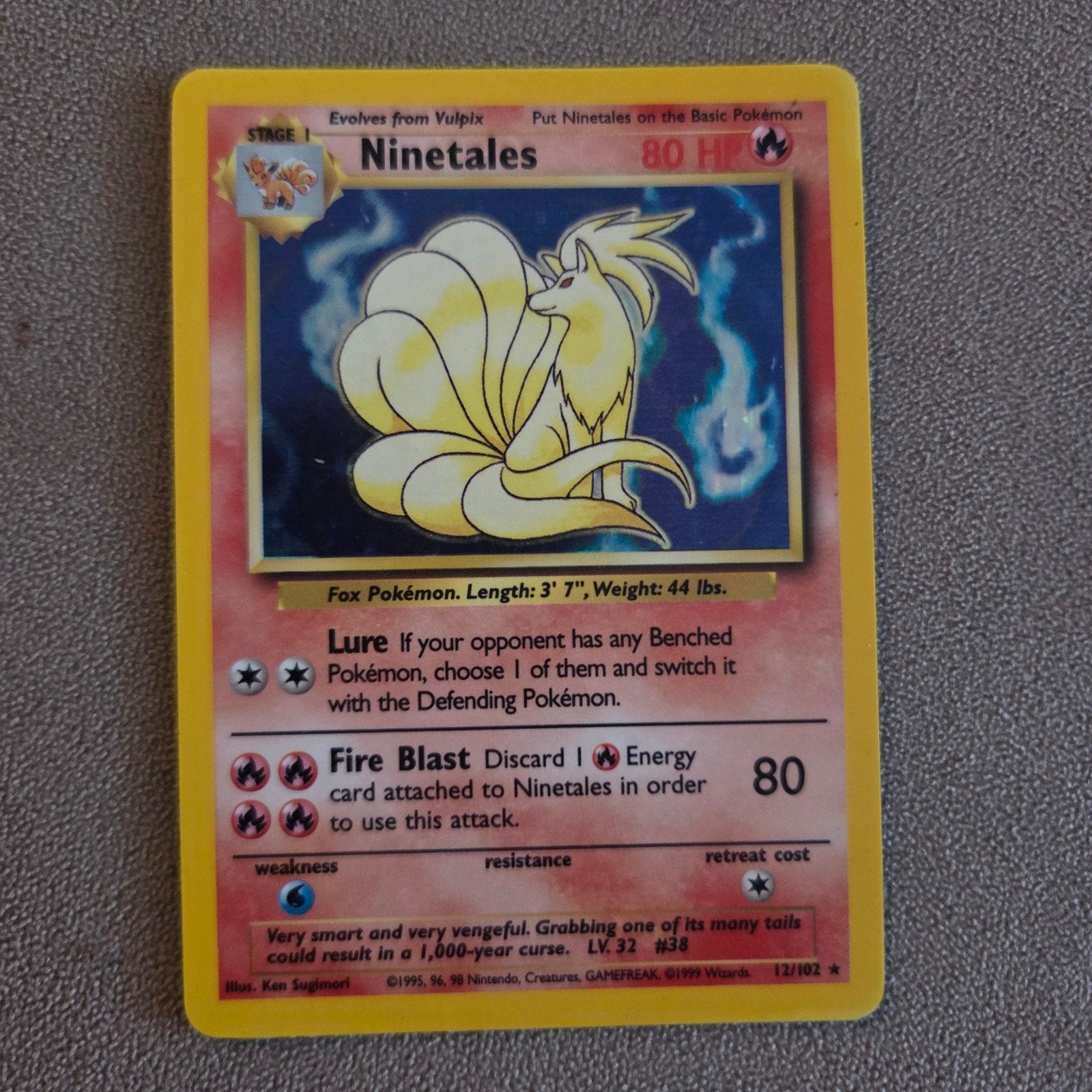 Ninetales Pokémon kaart - 12/102 - Base Set, Ophalen of Verzenden, Gebruikt, Losse kaart