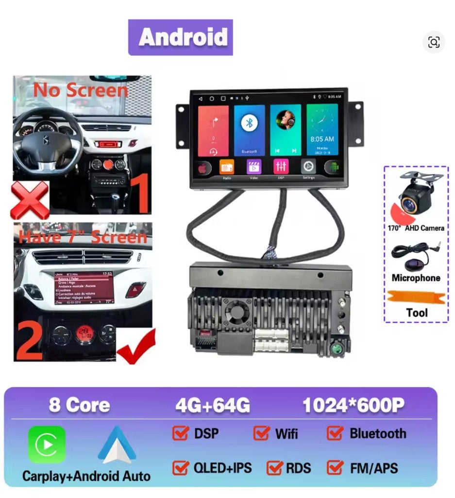 Android Car Stereo with CarPlay for Citroën DS3 (2011–2016), Ophalen of Verzenden, Gebruikt