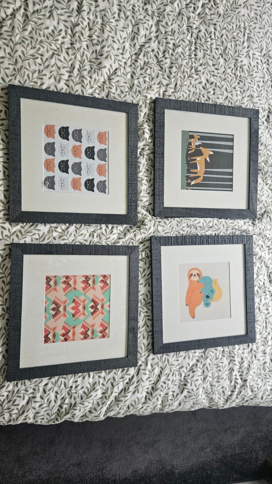 Set van 4 fotolijsten met dierenprints - 35x35 cm, Ophalen, Gebruikt, Met glas, Hout