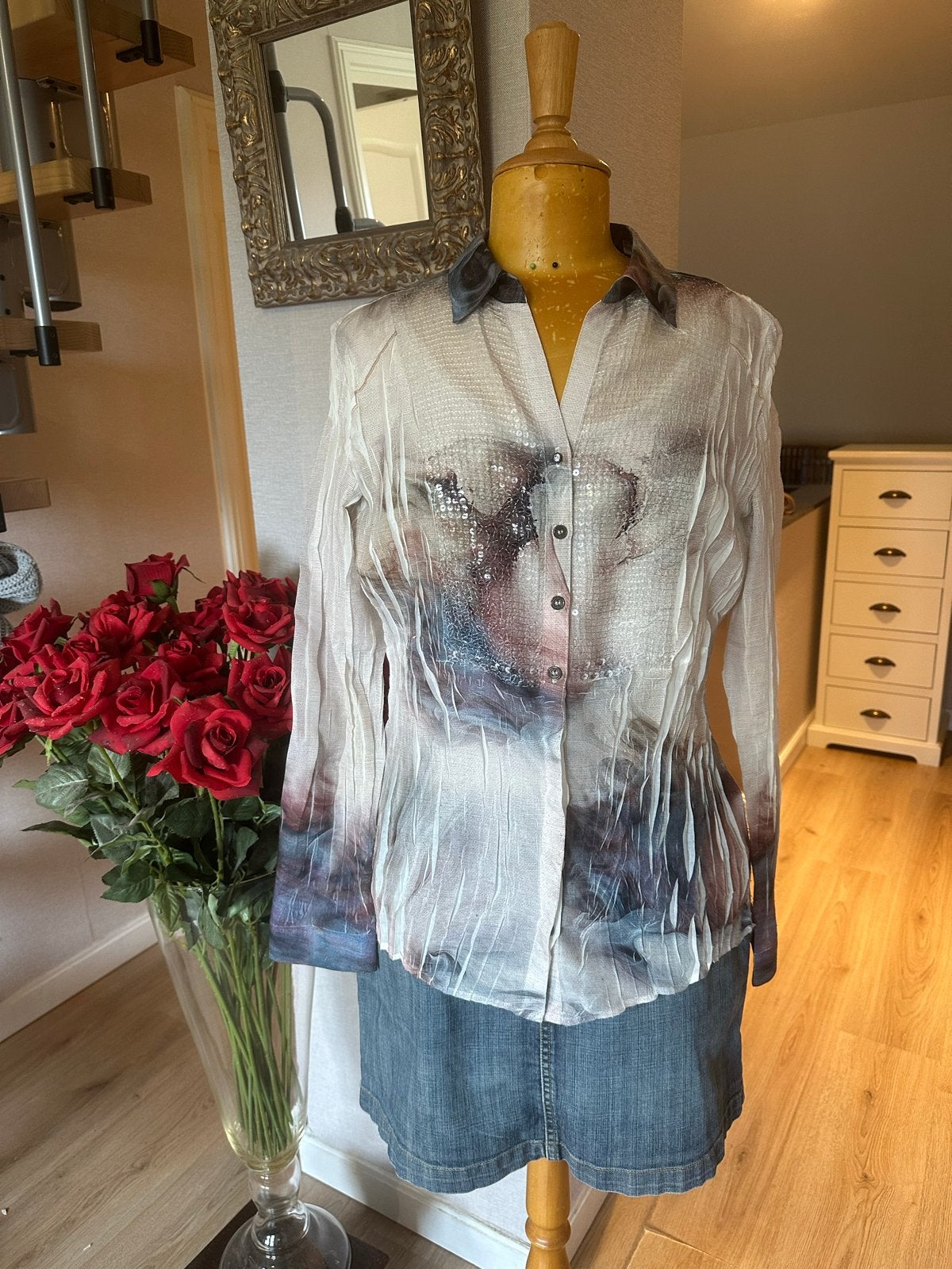 BiBA Blouse met pailletten en abstracte print - Maat 40, Kleding | Dames, Ophalen of Verzenden, Nieuw, Maat 38/40 (M), Meerkleurig