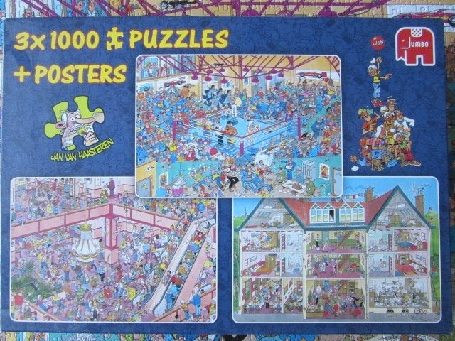 913, legpuzzel Jan van Haasteren BOXEN HOTEL Jumbo 3x1000 st, Ophalen of Verzenden, 500 t/m 1500 stukjes, Zo goed als nieuw, Legpuzzel