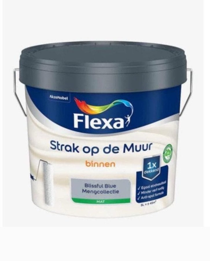 Flexa muurverf Blissful Blue mat 5 liter NIEUW, Ophalen of Verzenden, Nieuw, Blauw