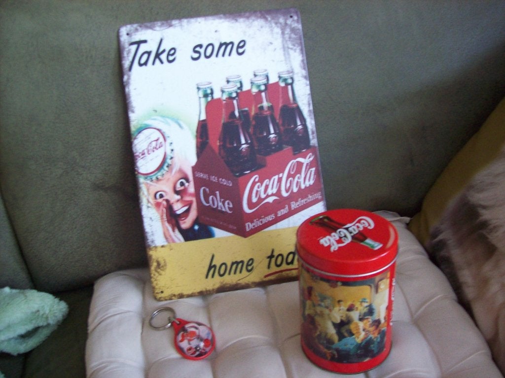 coca cola blikken plaat (nieuwstaat) , blik en sleutelhanger, Ophalen, Zo goed als nieuw, Overige typen