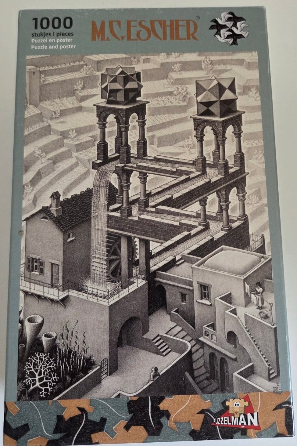 M.C. Escher Waterval Puzzel 1000 Stukjes, Ophalen of Verzenden, 500 t/m 1500 stukjes, Gebruikt, Legpuzzel