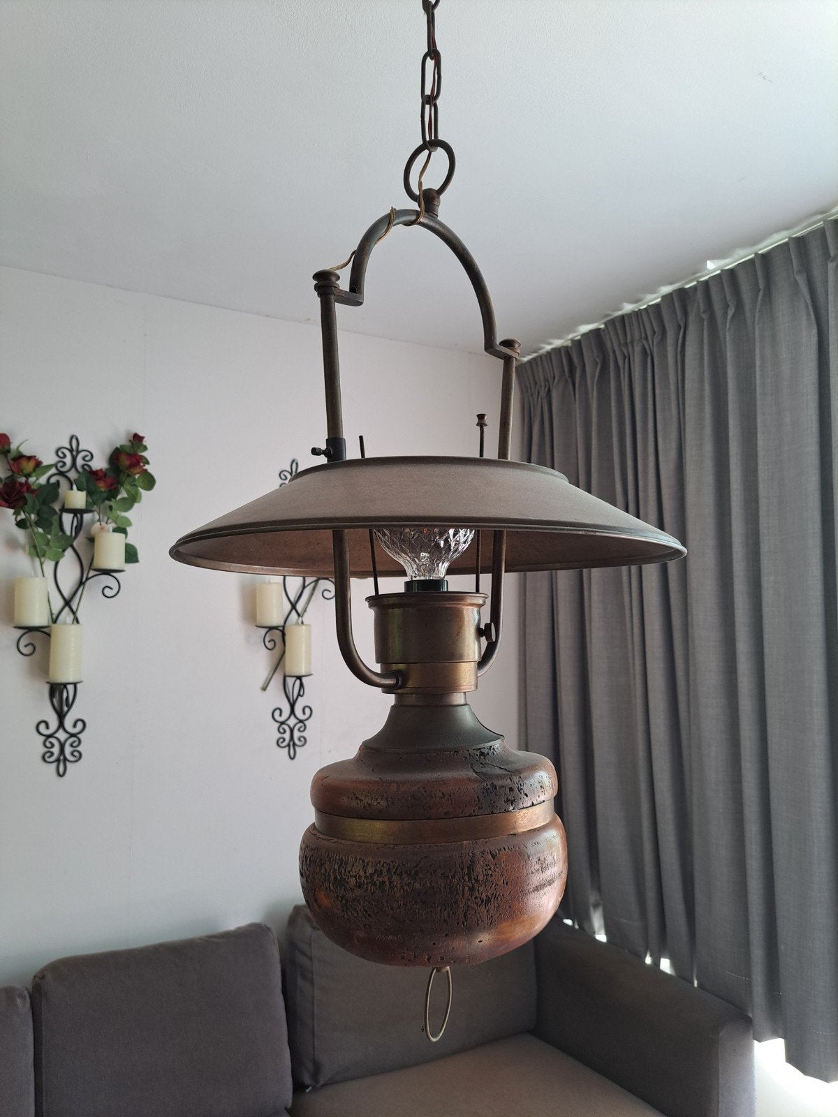 Antieke Koperen Hanglamp - Unieke Sfeermaker, Antiek en Kunst, Antiek | Lampen, Ophalen