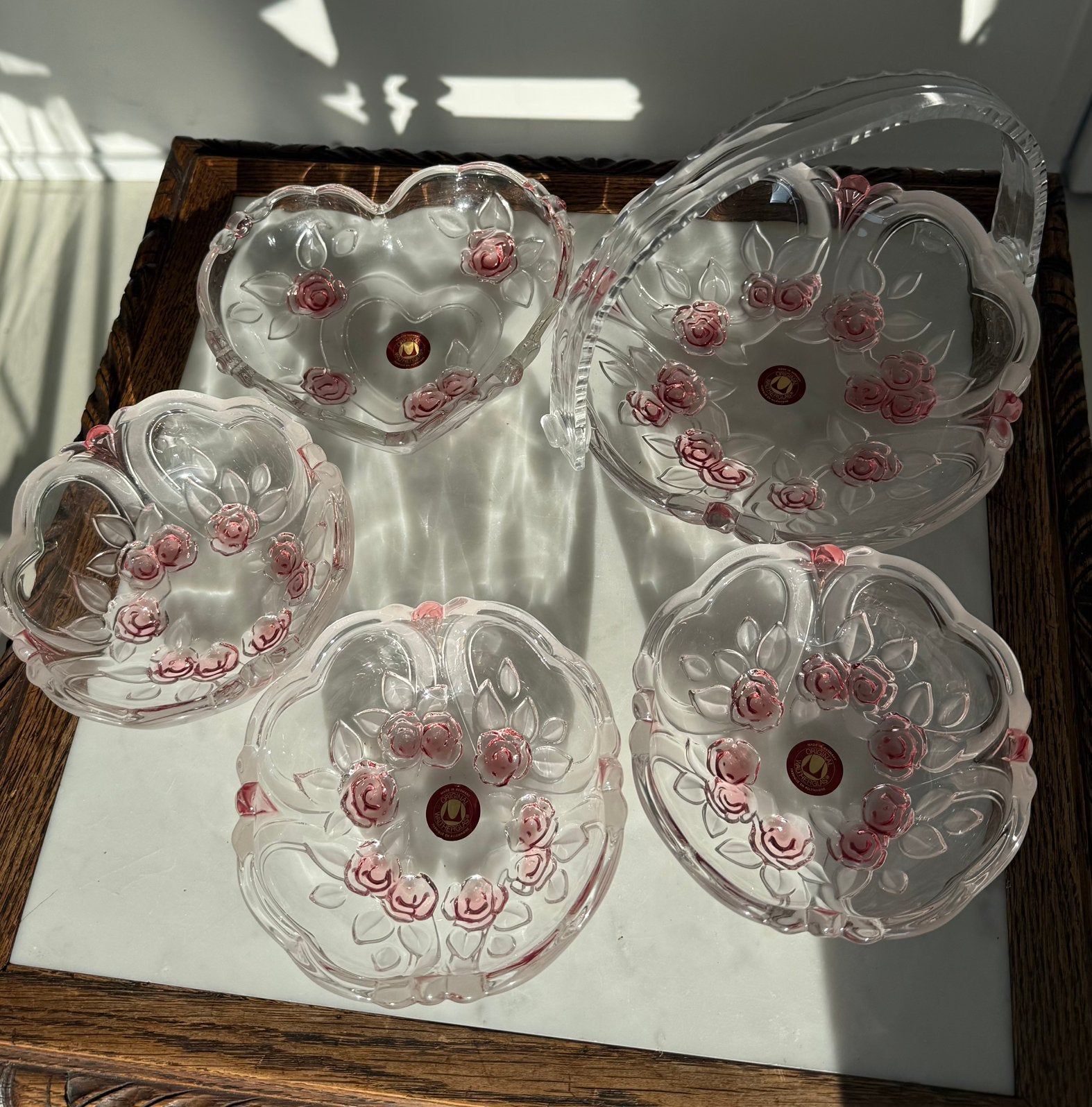 Vintage Walther glas servies set van 5, Huis en Inrichting, Keuken | Servies, Overige merken, Vintage, Ophalen of Verzenden, Glas