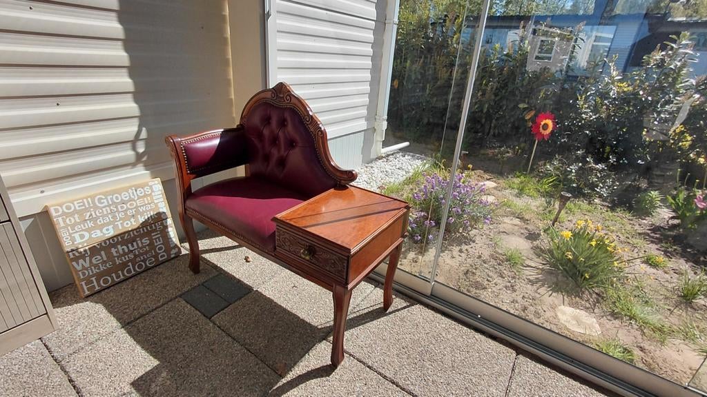 Antieke telefoonbankje met opbergruimte, Antiek en Kunst, Antiek | Meubels | Stoelen en Banken, Ophalen of Verzenden