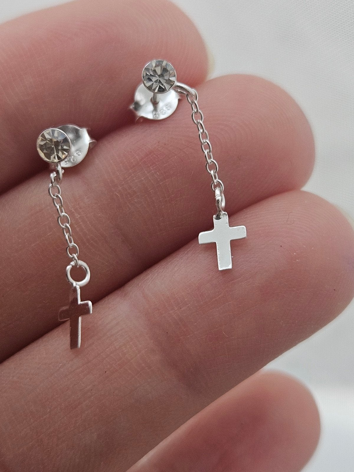 Echt zilveren kruis oorbellen met Swarovski kristal, Met kristal, Hangers, Nieuw, Ophalen of Verzenden