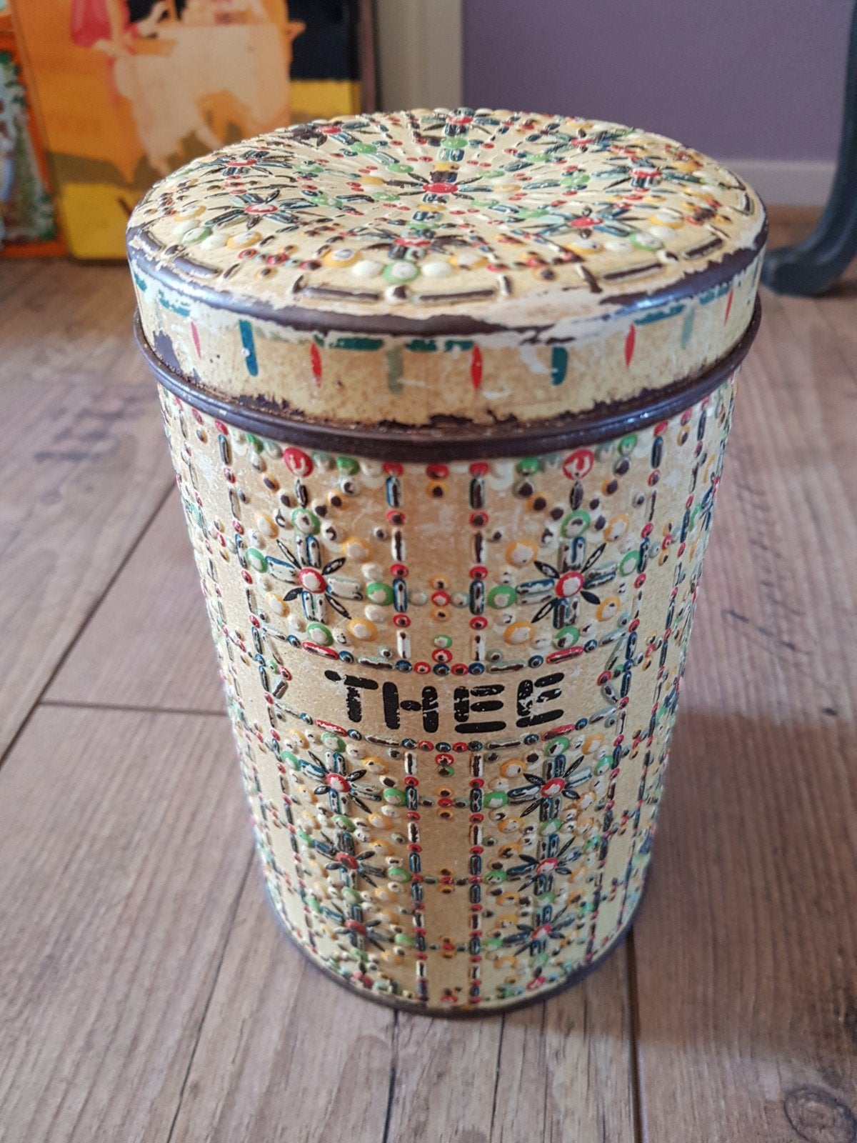 antiek thee blik stippen, Verzamelen, Ophalen of Verzenden, Gebruikt, Thee