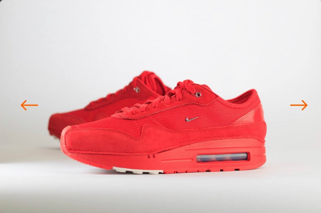 Nike Air Max 1 '86 x Jacquemus University Red maat 42,5, Ophalen of Verzenden, Nieuw, Overige kleuren, Sneakers of Gympen