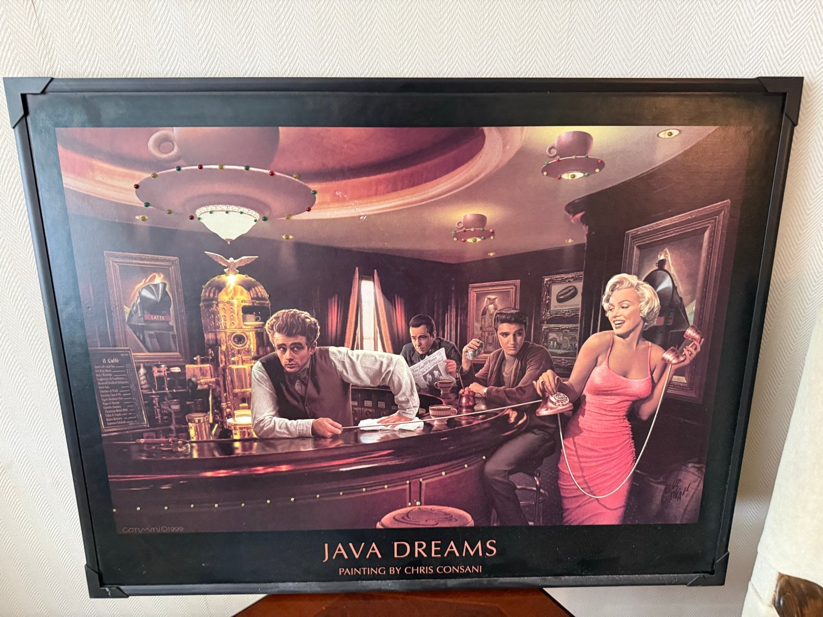 Java Dreams schilderij met Elvis, Marilyn Monroe, James Dean, Film, Papier/karton, Ophalen of Verzenden, Ingelijst