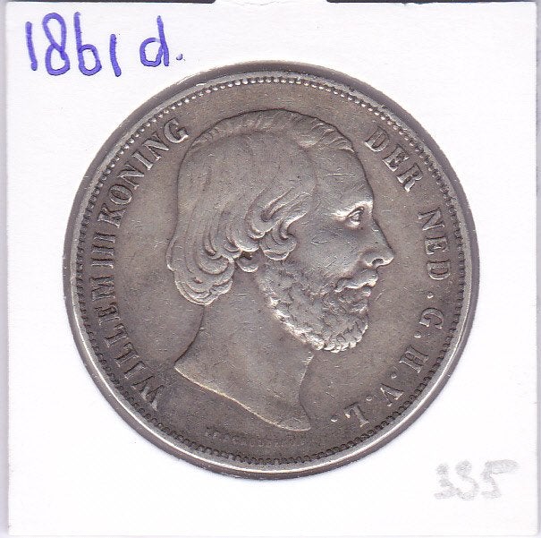 Schaarse rijksdaalder 1861 d Willem 3 voor 335 euro, Ophalen of Verzenden, Koning Willem III, 2½ gulden