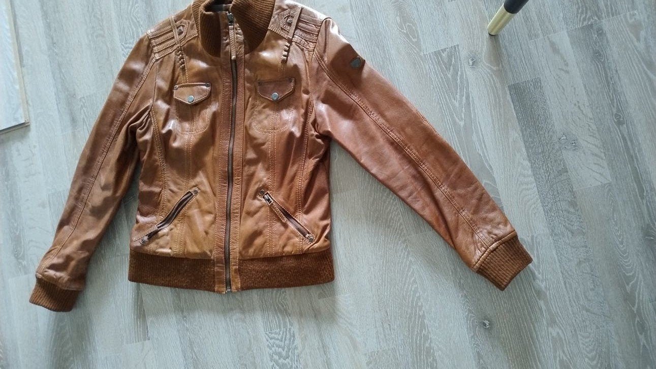te koop leren jack bruin maar 36, Ophalen, Zo goed als nieuw, Maat 36 (S), Bruin