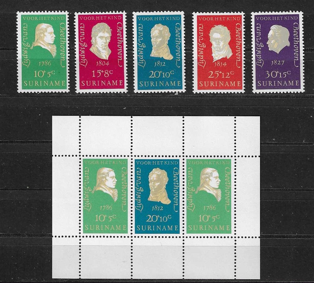 Suriname postzegels voor het kind 1970 met blok, Ophalen of Verzenden, Postfris