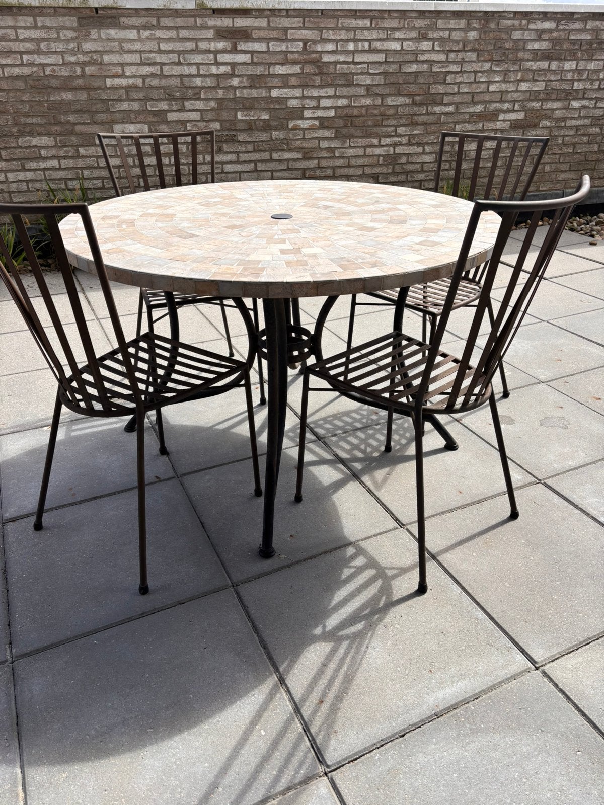 Ronde mozaïek tuintafel (120 cm) met stoelen, Ophalen, Gebruikt, Rond, Metaal