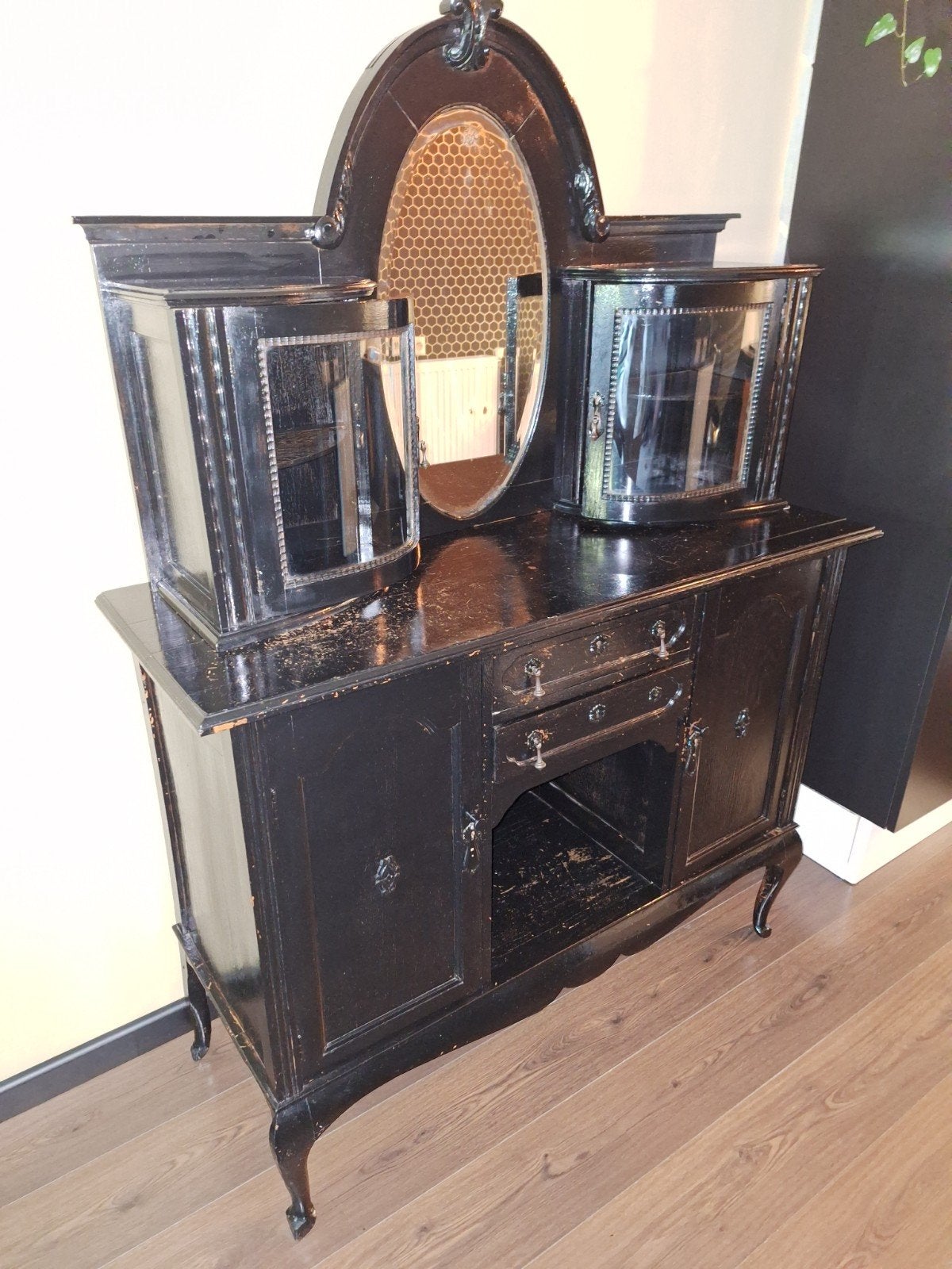 Buffetkast vintage, zwart met spiegel., Ophalen