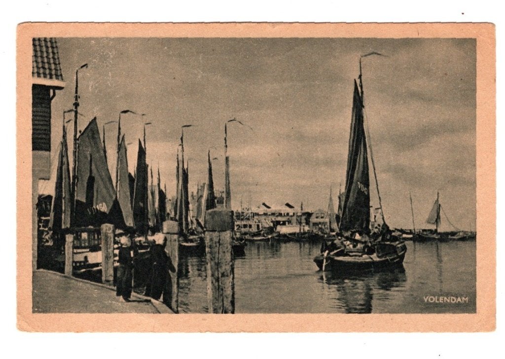 Oude Ansichtkaart Volendam Haven Vissersboten Ongelopen, Ophalen of Verzenden, 1940 tot 1960, Ongelopen, Noord-Holland