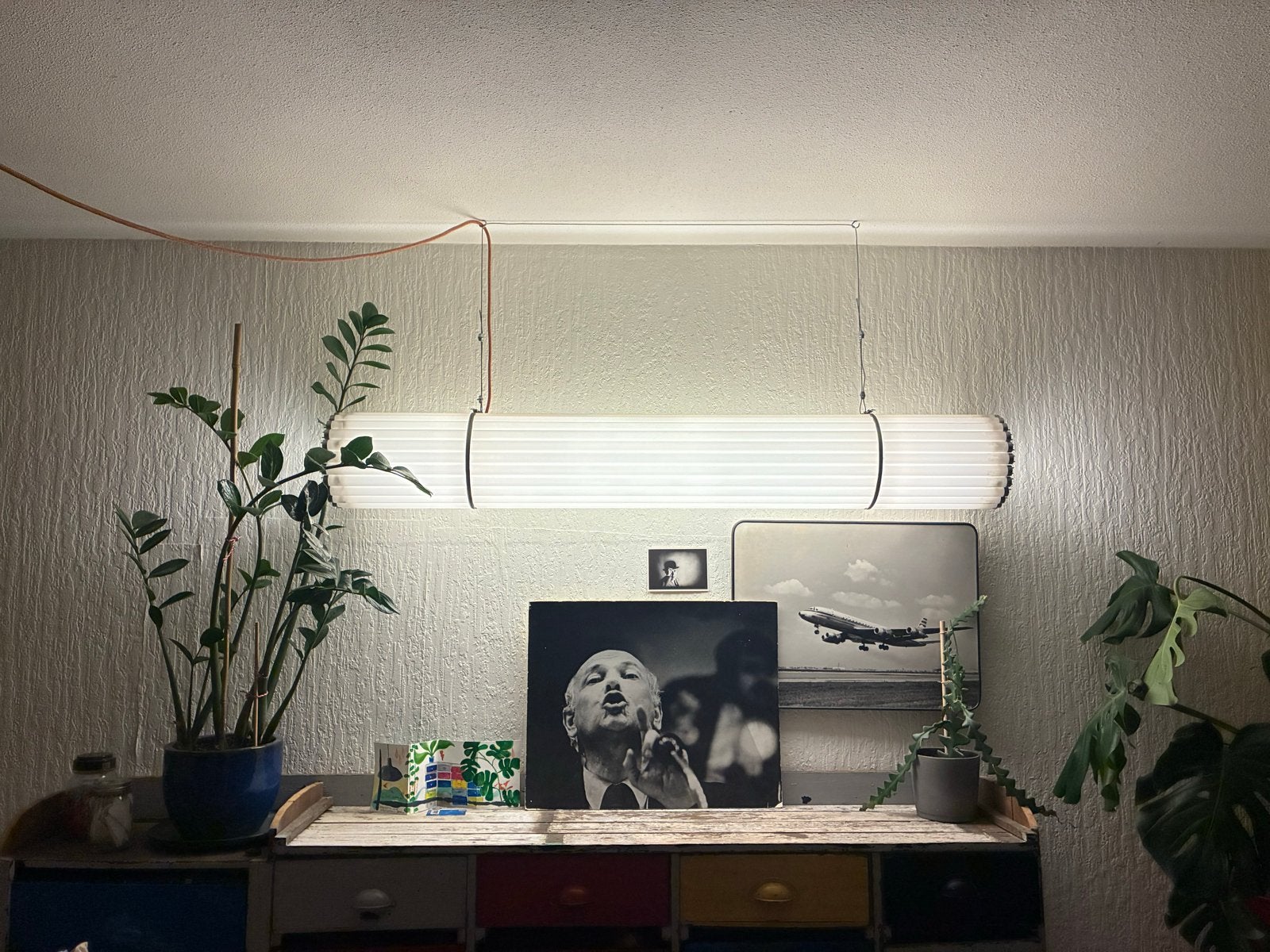 Handgemaakte Industriële Hanglamp van Gerecyclede TL-Buizen, Ophalen, Kunststof, Gebruikt, G13 (TL)