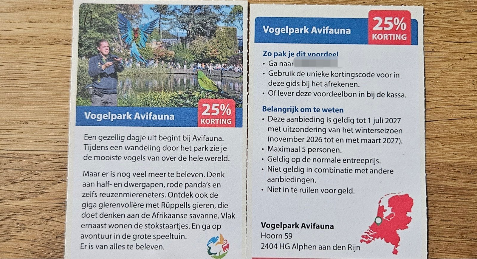 Vogelpark Avifauna, Alphen aan den Rijn. 25% korting.