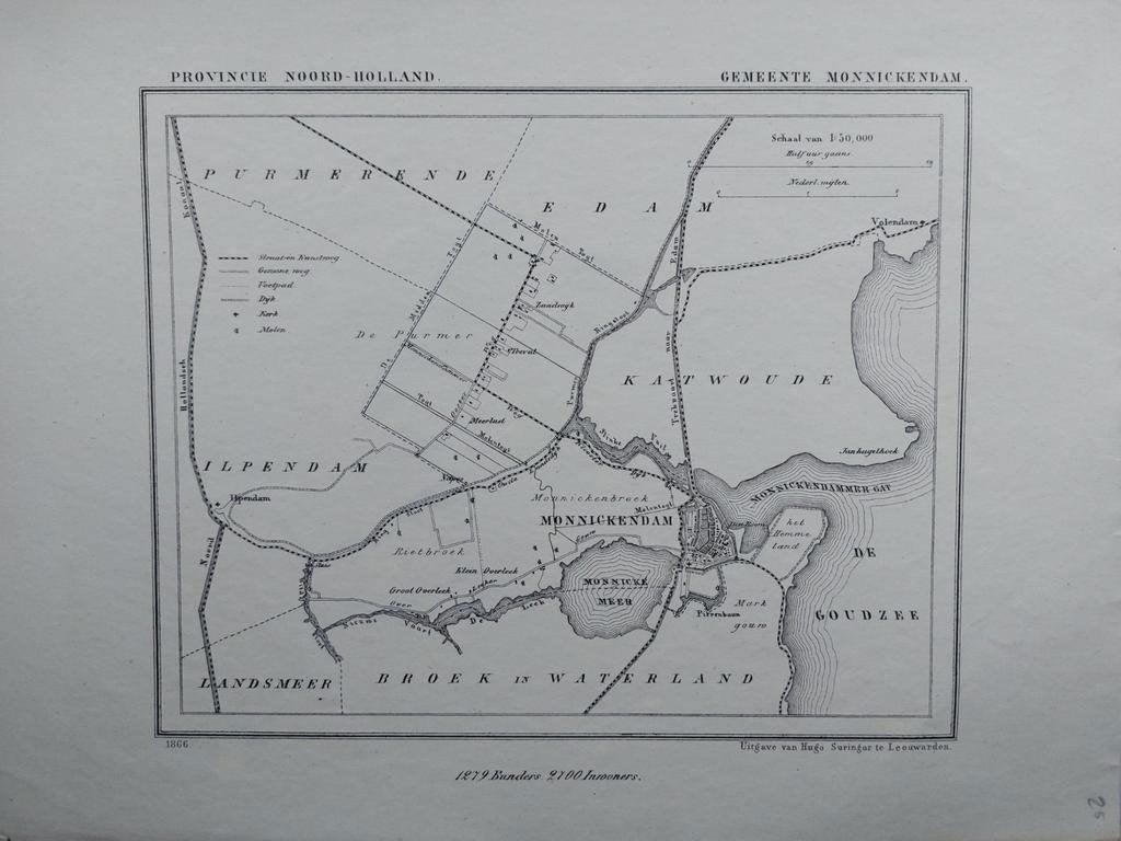 25 / Monnickendam Ilpendam Zandwijk Litho 1866 van J. Kuyper, Ophalen of Verzenden