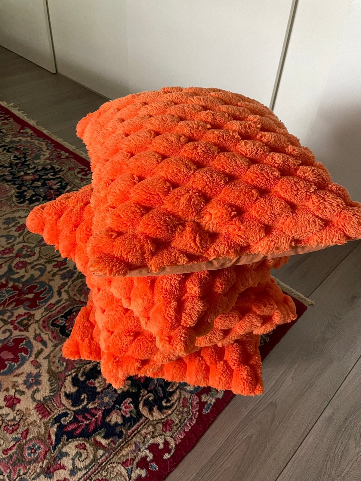 Vintage oranje kussens 4 stuks, Ophalen, Gebruikt, Overige typen, Oranje