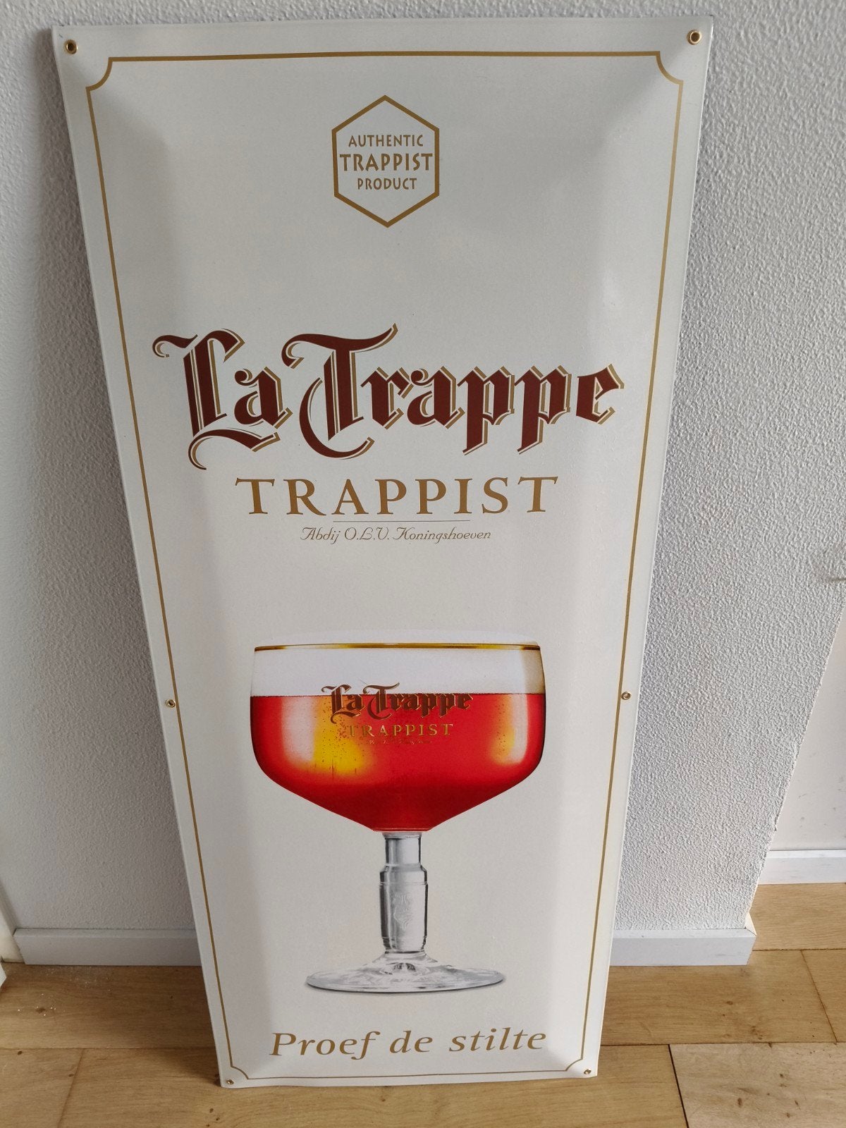 La Trappe emaille Trappist Reclamebord - 120x50cm, Ophalen of Verzenden, Zo goed als nieuw, Reclamebord