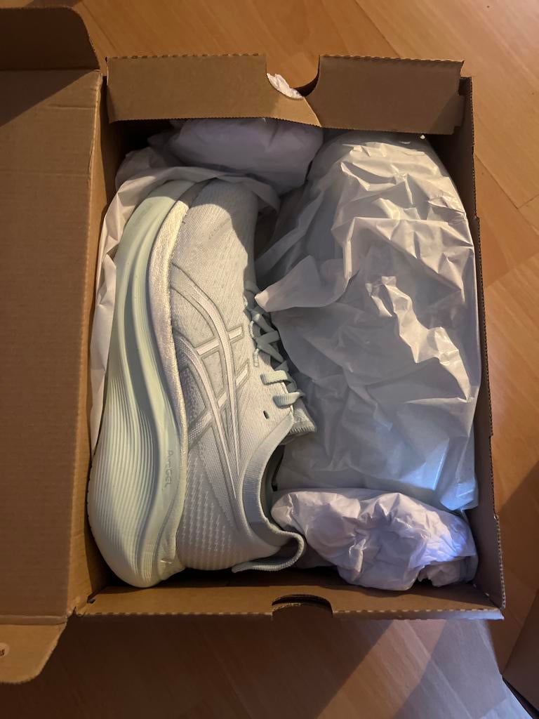 ASICS Gel-Nimbus 27 Pure Aqua/White Dames Hardloopschoenen, Ophalen of Verzenden, Nieuw, Blauw, Sneakers of Gympen