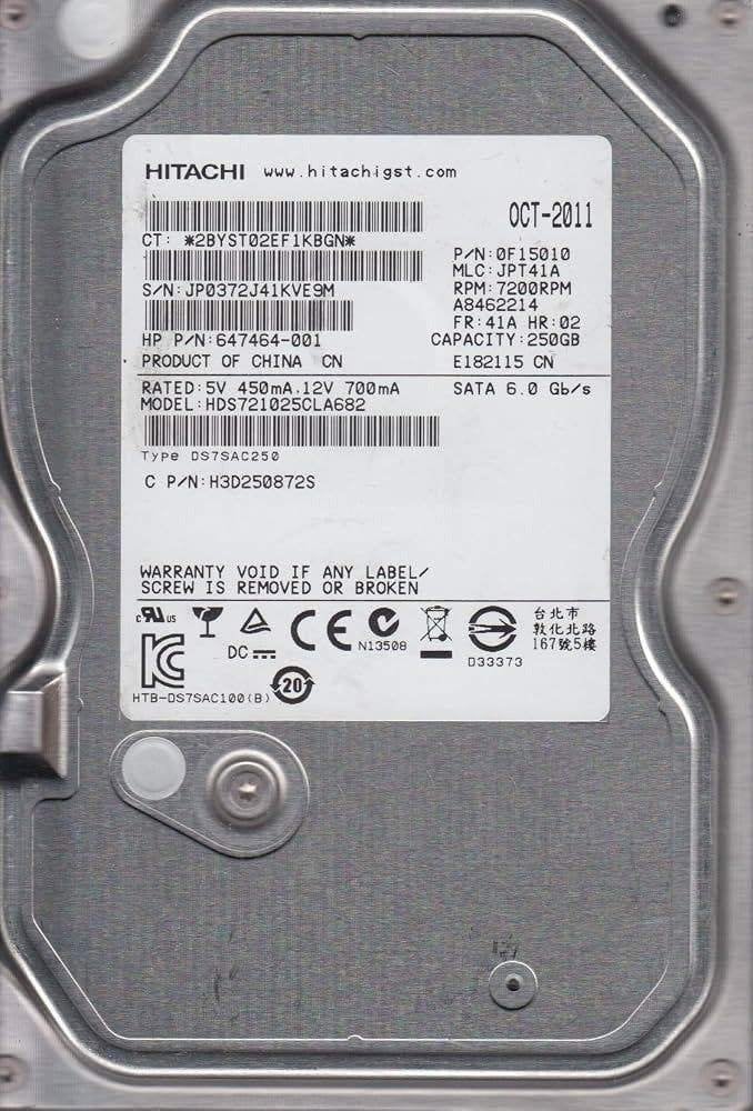 Hitachi 7K1000.C HDS721025CLA682 250GB HDD 3.5" SATA, Intern, Gebruikt, Ophalen of Verzenden, Hitachi