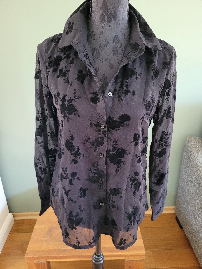 LILIE ROSE flock velvet print blouse bloes maat M Nieuw, Kleding | Dames, Maat 38/40 (M), Zwart, Ophalen of Verzenden, LILIE ROSE