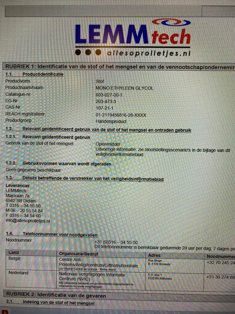 Glycol Mono Ethyleen - 1120 KG, Ophalen
