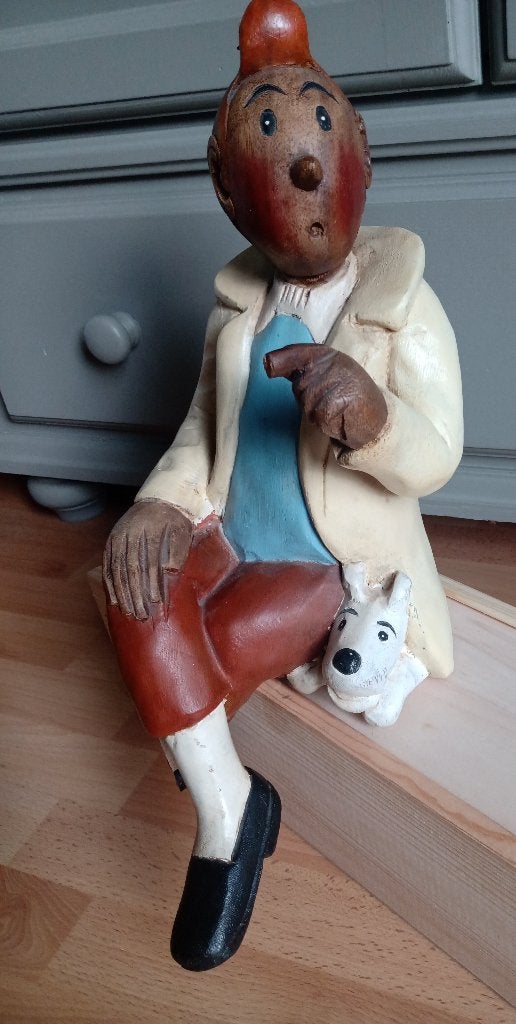 Houten Kuifje met Bobbie, Ophalen of Verzenden, Kuifje, Gebruikt, Beeldje of Figuurtje
