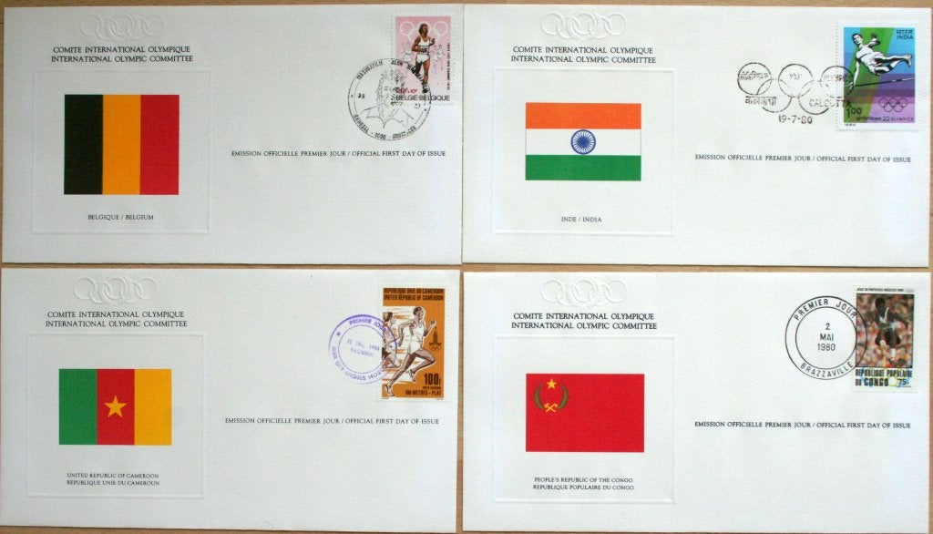 Olympische Spelen 1980, thema Atletiek (13 enveloppen), Ophalen of Verzenden, Envelop