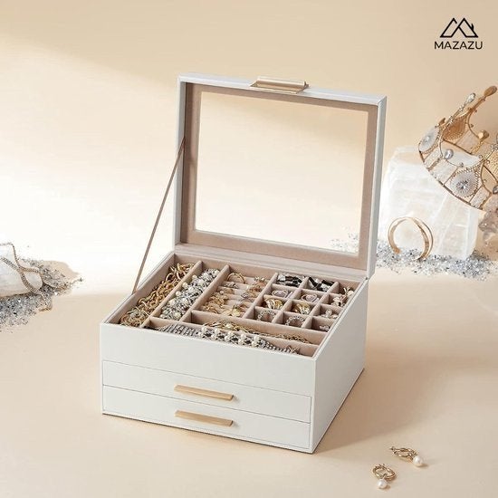 Luxe Sieradendoos Organizer met Lades - Wit - 23.1x20.3x13, Ophalen of Verzenden, Nieuw