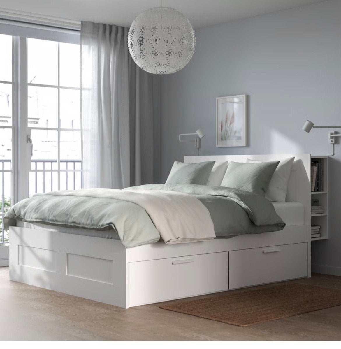 IKEA Brimnes bed 140x200 lattenbodem, matras en beddegoed, Ophalen, Wit, Tweepersoons, 140 cm