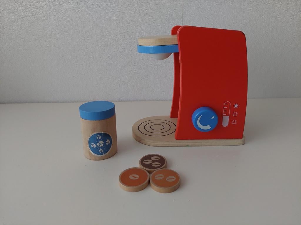 Houten koffiezetapparaat met suikerpot en koffiebonen, Ophalen of Verzenden, Gebruikt