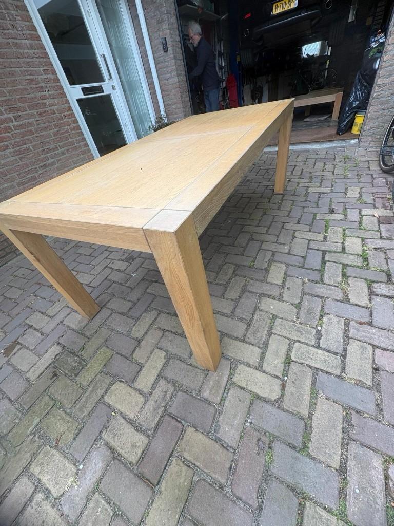 Massief houten eet-, salon- en bijzettafel set, Ophalen, Gebruikt, 50 tot 100 cm, Vijf personen of meer