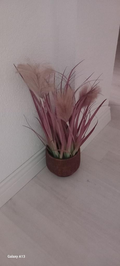Kunstplant met roze pluimen en bladeren in pot, Binnen, Roze, Onderhoudsvrij, Kunstplant