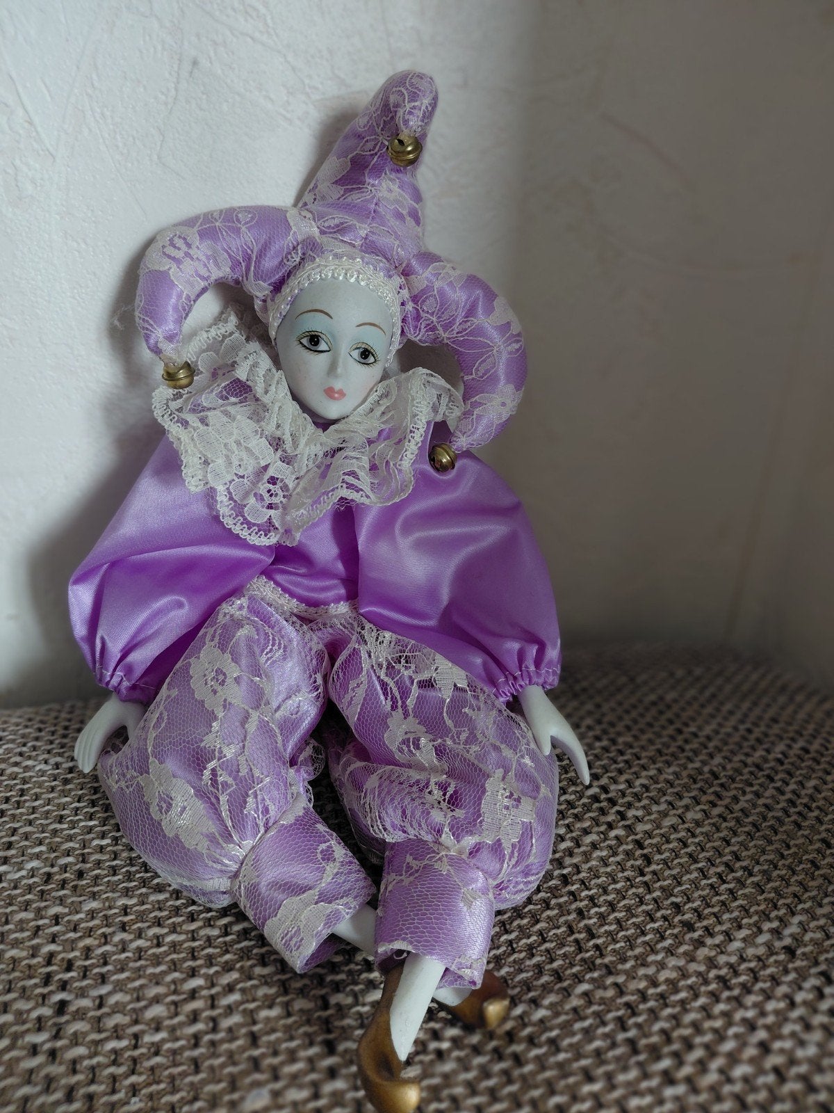 Paarse Harlekijn Pop - 38 cm lang, Ophalen of Verzenden